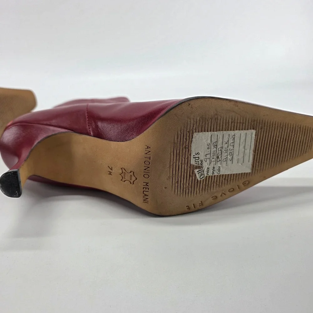 Antonio Melani Ankle Boots Cherry Red Leather 7 M Pointed Toe Kitten Heels Y2K